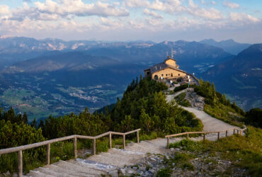 Berchtesgaden, Germany - July 19, 2018 View of the Kehlsteinhaus, also known as Hitler's Eagle Nest, a Third Reich-era cabin on top of the summit of the Kehlstein, near Berchtesgaden, Germany.